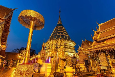 Golden Chedi of the Buddhist temple complex Wat Phra That Doi Suthep, landmark of Chiang Mai c,