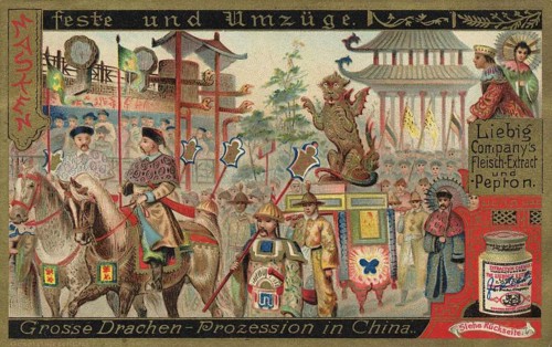 Picture series Masked festivals and processions, large dragon procession in China, Liebig picture,