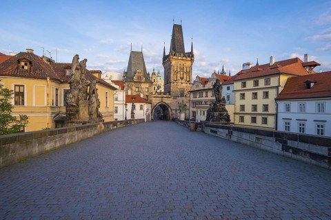 Charles Bridge, Lesser Town Bridge Tower, UNESCO World Heritage Site, Prague, Czech Republic,