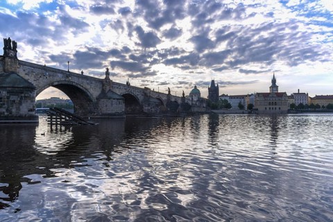 Vltava and Charles Bridge, Old Town Bridge Tower, Bedrich Smetana Museum in the former waterworks,