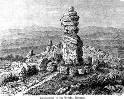 Cairn group in the mountainous province of Sorapur, megalithic monument, stone circle with central