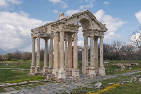 Tetrapylon or propylon in the ancient archaeological site of Aphrodisias, Geyre, Karacasu, Aydin,