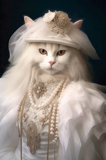 Imaginary white cat in fantasy white paper style, AI Generated