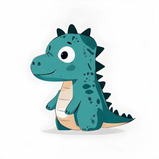Simple cartoon dinosaur with a white background, abstract illustration, AI generated