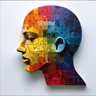 Human head silhouette made from puzzle pieces, isolated on a pure background, AI generated