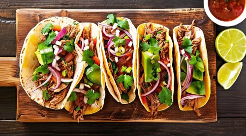 Mexican platillo tacos with barbacoa barbecue. Healthy diet concept, AI generated