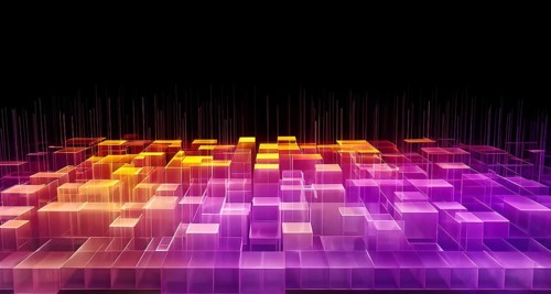 Layers of translucent squares moving in a synchronized flow, resembling dynamic data visualization,