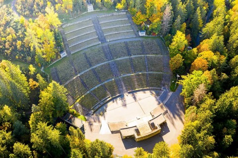 Aerial view of the Waldbühne in Schwarzenberg in the Ore Mountains, Saxony, Germany, Europe