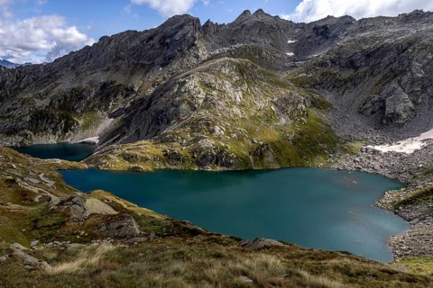 Lago Superiore and Lago di Sassola, behind Ticino mountains, Sambuco valley, Vale Sambuco, near