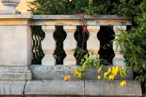 Sandstone railings in the castle park in Diesbar-Seußlitz, Saxon Elbland, Saxony, Germany, Europe