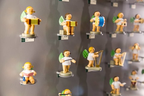 Various angel figurines in the Wendt & Kühn world in Grünhainichen, Erzgebirge, Saxony, Germany,