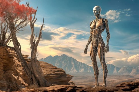 Humanoid in a strange loneliness environment, AI generated