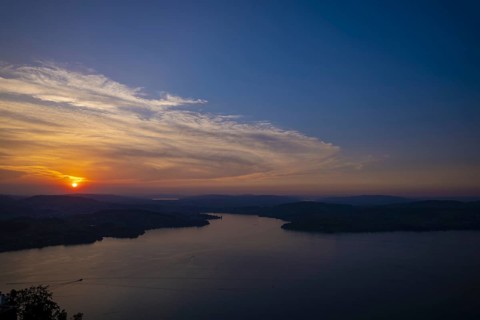 Aerial View over Lake Lucerne and Mountain in Sunset in Lucerne, Switzerland, Europe