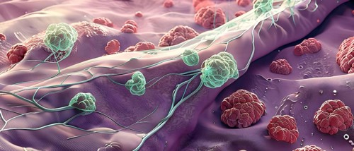 Three dimensional render of metastasis of cancerous tumor, AI generated