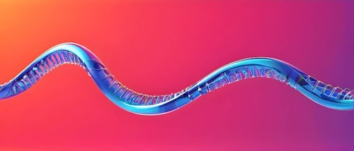 DNA double helix structure against gradient background, AI generated