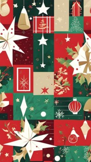 Abstract mix of traditional Christmas symbols arranged in a vibrant modern style, AI generated