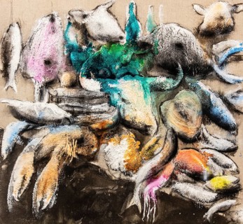 Vucciria, 2022, mixed media on canvas, exhibition Miquel Barcelo, Vida y Muerte, Museum