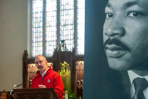 Detroit, Michigan USA, 15 January 2024, Shawn Fain, president of the United Auto Workers union, was