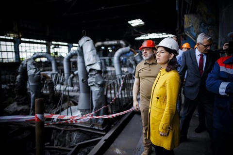 Annalena Bärbock (Alliance 90/The Greens), Federal Foreign Minister, visits a power plant destroyed