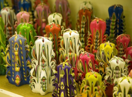 Unusual candles on display Guernsey Candles Centre, St Sampson, Guernsey, Europe