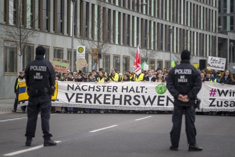 Joint strike by Fridays for Future and local transport workers from the ver.di trade union, in