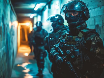 Police raid, drug and illegal arms and goods seizure by police officers, AI generated
