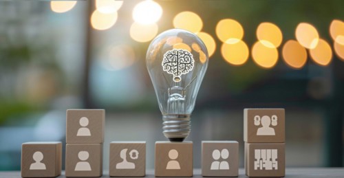 Concept of bright business idea, success and innovation. Inspiration and innovation concept, AI