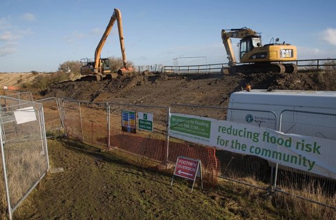 Environment Agency emergency work to repair storm damage at East Lane, Bawdsey, Suffolk, England,