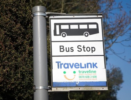 TravelLink rural bus stop sign, Suffolk, England, United Kingdom, Europe