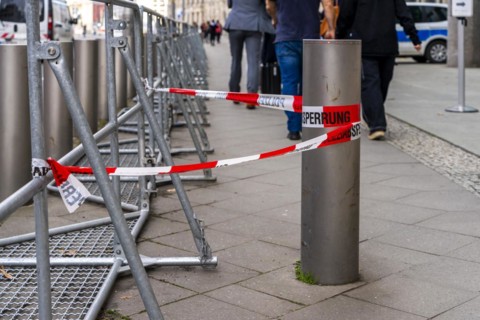 Police cordon, red and white barrier tape, Berlin, Germany, Europe