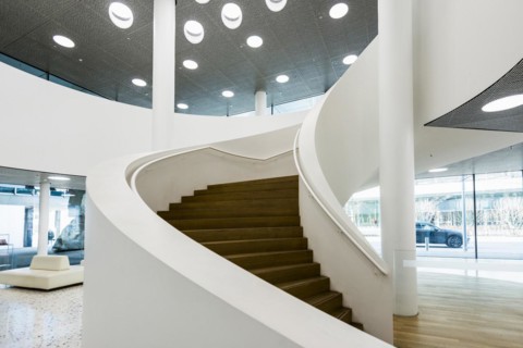 Spiral staircase, Roche Towers, Architects Herzog and de Meuron, Basel, Canton of Basel-Stadt,