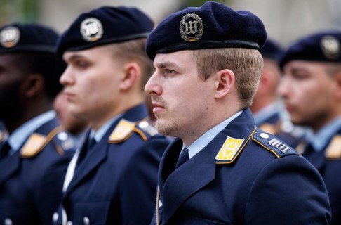 Air force soldiers of the guard battalion, photographed during the final roll call of the