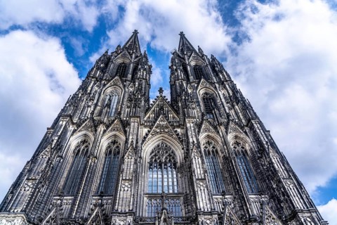 Cologne Cathedral, view of the west façade, on the north tower one of the rare occasions without