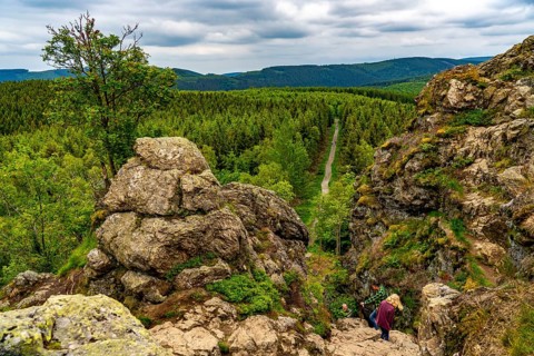 The Bruchhauser Steine, in the Hochsauerland district, rock formations with four main rocks, on the