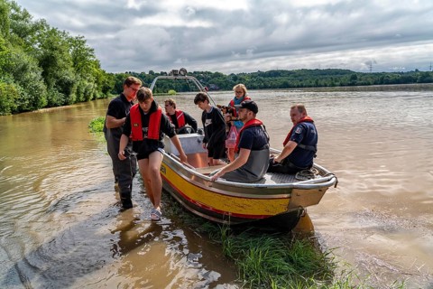 High water on the Ruhr, after long heavy rainfall the river came out of its bed and flooded the