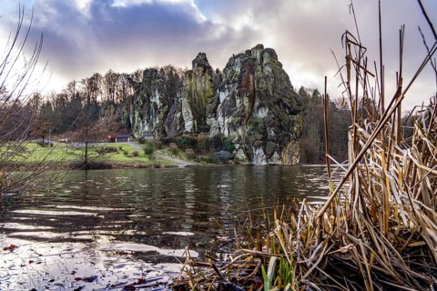 The Externsteine, a sandstone rock formation, Wiembecketeich, in the Teutoburg Forest, near