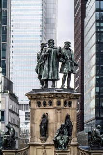 Gutenberg monument at Roßmarkt, in the city centre of Frankfurt am Main, Hesse, Germany, Europe