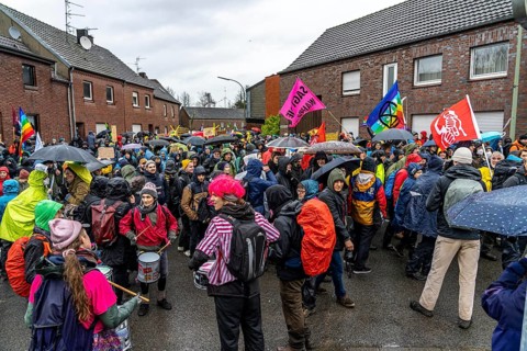 Demonstration against the demolition of the lignite village of Lützerath, from the village of