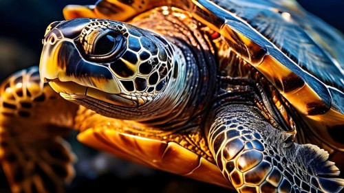 Close up on the wrinkled skin of a turtle with intricate patterns, AI generated
