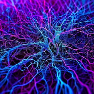 Abstract representation of neural networks modeled after the human brain with intricate web-like