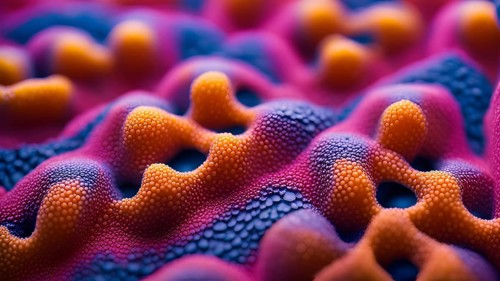 Nano material inspired by gecko feet with intricate patterns and vibrant colors representing