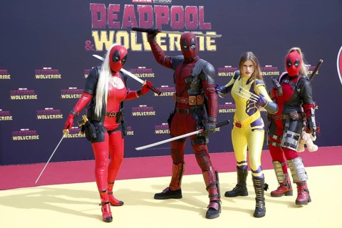 Cosplayers at the Deadpool Wolverine fan event at Uber Platz in Berlin on 7 July 2024