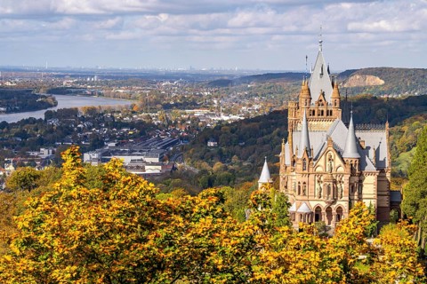 Drachenburg Castle, on the Drachenfels, a mountain in the Siebengebirge on the Rhine between Bad