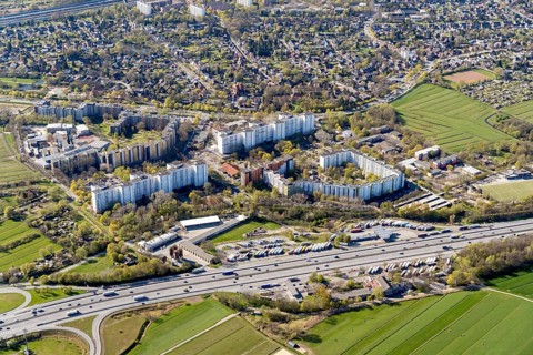 Kirchdorf Süd, housing, housing estate, large housing estate, social housing, motorway service