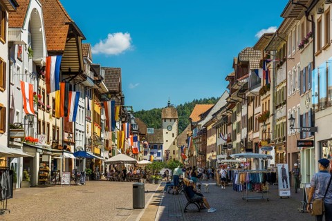 Historic town houses in Kaiserstrasse, pedestrian zone in the old town, Waldshut, Waldshut-Tiengen,