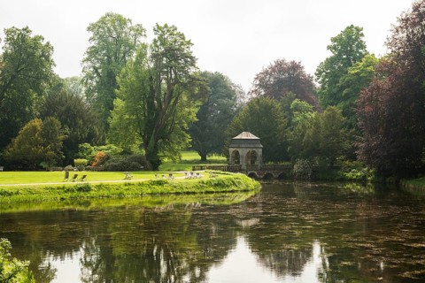 Park, moated castle, Schloss Dyck, Jüchen, Lower Rhine, North Rhine-Westphalia, Germany, Europe