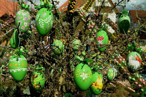 Easter custom, Easter fountain in Franconian Switzerland, detail, here in Bieberbach, district of
