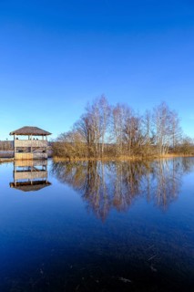 Birdwatching tower, observation tower, high water in Dießen am Lake Ammer, Diessen, Fünfseenland,