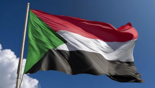 Flags, the national flag of Sudan flutters in the wind