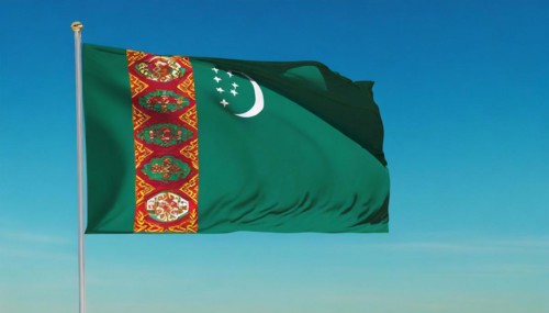 The flag of Turkmenistan flutters in the wind